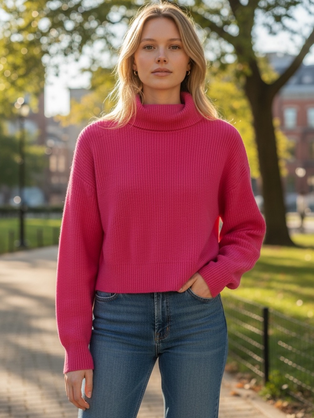 Wilfred Hot Pink Ribbed Turtleneck Sweater